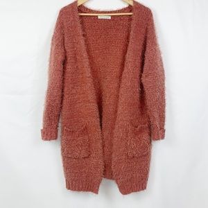 Olive & Oak Fuzzy Long Line Cardigan Burnt Orange
